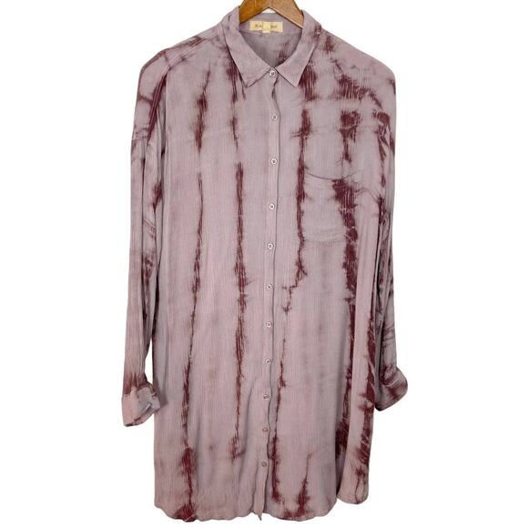 Black Swan‎ Shirt Dress Size S Mauve Tie Dye Crinkle Gauze Pockets Mini - Picture 1 of 9